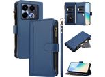 Custodia Per Infinix Note 40 5G, Con Cerniera, Portafoglio Custodia Flip In Finto Cuoio Con Tasche Per Carte, Supporto E Passante Per Mani Blu