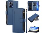 Custodia Per Xiaomi Redmi Note 12 5G/Poco X5, Con Cerniera, Portafoglio Custodia Flip In Finto Cuoio Con Tasche Per Carte, Supporto E Passante Per Le Mani Blu