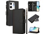 Custodia Per Infinix Zero 30 4G, Con Cerniera, Portafoglio Custodia Flip In Finto Cuoio Con Tasche Per Carte, Supporto E Passante Per Mano Nero