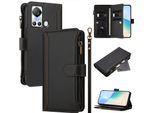 Custodia Per Itel S18, Con Cerniera, Portafoglio Custodia Flip In Finto Cuoio Con Tasche Per Carte, Supporto E Passante Per Mano Nero