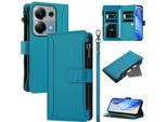 Custodia Per Xiaomi Redmi Note 13 Pro 4G/Poco M6 Pro 4G, Con Cerniera, Portafoglio Custodia Flip In Finto Cuoio Con Tasche Per Carte, Supporto E Passante Per La Mano Lago Blu