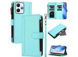 Custodia Per Xiaomi Redmi 12/Redmi 12 5G/Poco M6 Pro 5G, Con Cerniera, Portafoglio Custodia Flip In Finto Cuoio Con Tasche Per Carte, Supporto E Passante Per Mano Verde Menta