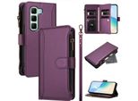 Custodia Per Infinix Hot 50 5G, Con Cerniera, Portafoglio In Finto Cuoio Con Tasche Per Carte, Supporto E Passante Per La Mano Viola