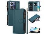 Custodia Per Infinix Hot 30 5G, Con Cerniera, Portafoglio Custodia Flip In Finto Cuoio Con Tasche Per Carte, Supporto E Passante Per Mani Verde