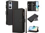 Custodia Per Infinix Hot 20 4G, Con Cerniera, Portafoglio In Finto Cuoio Con Tasche Per Carte, Supporto E Passante Per La Mano Nero