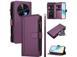 Custodia Per Huawei Nova 12I/Nova 13I, Con Cerniera, Portafoglio, Custodia Flip In Finto Cuoio Con Tasche Per Carte, Supporto E Passante Viola