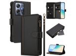 Custodia Per Infinix Hot 30 5G, Con Cerniera, Portafoglio In Finto Cuoio Con Tasche Per Carte, Supporto E Passante Per La Mano Nero