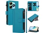 Custodia Per Itel S23+, Con Cerniera, Portafoglio Custodia Flip In Finto Cuoio Con Tasche Per Carte, Supporto E Passante Per La Mano Lago Blu
