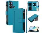 Custodia Per Infinix Hot 20 Play, Con Cerniera, Portafoglio In Finto Cuoio Con Tasche Per Carte, Supporto E Passante Per La Mano Lake Blu