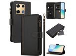 Custodia Per Infinix Note 30 Pro, Con Cerniera, Portafoglio In Finto Cuoio Con Tasche Per Carte, Supporto E Passante Per La Mano Nero