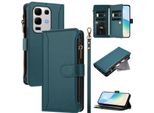 Custodia Per Infinix Note 50S, Con Cerniera, Portafoglio Custodia Flip In Finto Cuoio Con Tasche Per Carte, Supporto E Passante Per Mano Verde