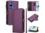 Custodia Per Huawei Nova 12S, Con Cerniera, Portafoglio, Custodia Flip In Finto Cuoio Con Tasche Per Carte, Supporto E Passante Per La Mano Viola