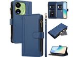 Custodia Per Itel P55 5G, Con Cerniera, Portafoglio Custodia Flip In Finto Cuoio Con Tasche Per Carte, Supporto E Passante Per Mano Blu