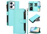 Custodia Per Infinix Hot 30 Play Nfc, Con Cerniera, Portafoglio Custodia Flip In Finto Cuoio Con Tasche Per Carte, Supporto E Passante Per La Mano Verde Menta