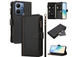 Custodia Per Infinix Hot 30I, Con Cerniera, Portafoglio, Custodia Flip In Finto Cuoio Con Tasche Per Carte, Supporto E Passante Per Mano Nero