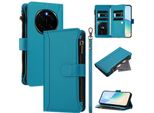 Custodia Per Honor Magic7 Pro, Con Cerniera, Portafoglio, Custodia Flip In Finto Cuoio Con Tasche Per Carte, Supporto E Passante Per Mani Lake Blu