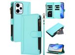 Custodia Per Xiaomi Poco F5/Redmi Note 12 Turbo, Con Cerniera, Portafoglio Custodia Flip In Finto Cuoio Con Tasche Per Carte, Supporto E Passante Per Mano Verde Menta