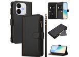 Custodia Per Itel A80, Con Cerniera, Portafoglio Custodia Flip In Finto Cuoio Con Tasche Per Carte, Supporto E Passante Per Mano Nero