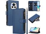 Custodia Per Honor Magic6, Con Cerniera, Portafoglio Custodia Flip In Finto Cuoio Con Tasche Per Carte, Supporto E Passante Blu