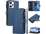 Custodia Per Xiaomi Redmi Note 12 Pro 5G/Poco X5 Pro, Con Cerniera, Portafoglio In Finto Cuoio Con Tasche Per Carte, Supporto E Passante Per Mano Blu