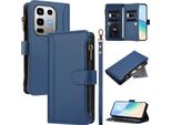 Custodia Per Infinix Note 50 4G/Note 50 Pro 4G, Con Cerniera, Portafoglio Custodia Flip In Finto Cuoio Con Tasche Per Carte, Supporto E Passante Per Mano Blu