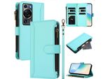 Custodia Per Huawei P60/P60 Pro, Con Cerniera, Portafoglio In Finto Cuoio Con Tasche Per Carte, Supporto E Passante Per La Mano Verde Menta