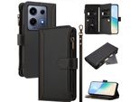 Custodia Per Infinix Note 30 Vip, Con Cerniera, Portafoglio Custodia Flip In Finto Cuoio Con Tasche Per Carte, Supporto E Passante Per La Mano Nera