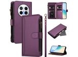 Custodia Per Huawei Mate 70 Pro/Mate 70 Pro+, Con Cerniera, Portafoglio, Custodia Flip In Finto Cuoio Con Tasche Per Carte, Supporto E Passante Per Mano Viola