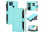 Custodia Per Infinix Hot 10I, Con Cerniera, Custodia Flip Wallet In Finto Cuoio Con Tasche Per Carte, Supporto E Passante Per Mano Verde Menta