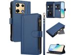 Custodia Per Infinix Note 30 Pro, Con Cerniera, Portafoglio In Finto Cuoio Con Tasche Per Carte, Supporto E Passante Per La Mano Blu