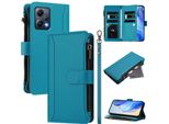 Custodia Per Xiaomi Redmi Note 12 5G/Poco X5, Con Cerniera, Portafoglio Custodia Flip In Finto Cuoio Con Tasche Per Carte, Supporto E Passante Per La Mano Lago Blu