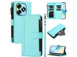 Custodia Per Itel S23+, Con Cerniera, Portafoglio Custodia Flip In Finto Cuoio Con Tasche Per Carte, Supporto E Passante Per Mano Verde Menta