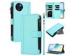 Custodia Per Itel S23, Con Cerniera, Portafoglio Custodia Flip In Finto Cuoio Con Tasche Per Carte, Supporto E Passante Per Mano Verde Menta