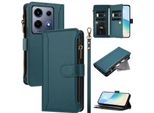 Custodia Per Infinix Note 30 Vip, Con Cerniera, Portafoglio Custodia Flip In Finto Cuoio Con Tasche Per Carte, Supporto E Passante Per Mano Verde