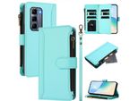 Custodia Per Infinix Hot 50 Pro+ 4G, Con Cerniera, Custodia Flip Wallet In Finto Cuoio Con Tasche Per Carte, Supporto E Passante Per La Mano Verde Menta