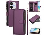 Custodia Per Itel A80, Con Cerniera, Portafoglio In Finto Cuoio Con Tasche Per Carte, Supporto E Passante Per La Mano Purple
