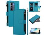 Custodia Per Infinix Hot 50 Pro+ 4G, Con Cerniera, Portafoglio, Custodia Flip In Finto Cuoio Con Tasche Per Carte, Supporto E Passante Per Mani Lake Blu