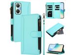Custodia Per Infinix Hot 20 5G, Con Cerniera, Custodia Flip Wallet In Finto Cuoio Con Tasche Per Carte, Supporto E Passante Per Mano Verde Menta