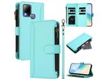 Custodia Per Infinix Hot 10T/Hot 10S, Con Cerniera, Custodia Flip Wallet In Finto Cuoio Con Tasche Per Carte, Supporto E Passante Per La Mano Verde Menta