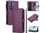 Custodia Per Infinix Hot 50 Pro+ 4G, Con Cerniera, Portafoglio, Custodia Flip In Finto Cuoio Con Tasche Per Carte, Supporto E Passante Per La Mano Viola