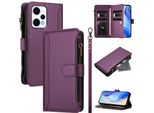 Custodia Per Xiaomi Poco F5/Redmi Note 12 Turbo, Con Cerniera, Portafoglio In Finto Cuoio Flip Case Con Tasche Per Carte, Supporto E Passante Per Mano Viola