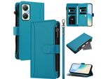 Custodia Per Infinix Hot 20 5G, Con Cerniera, Portafoglio In Finto Cuoio Con Tasche Per Carte, Supporto E Passante Per Mani Lake Blu