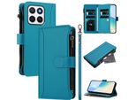 Custodia Per Honor X8C, Con Cerniera, Portafoglio, Custodia Flip In Finto Cuoio Con Tasche Per Carte, Supporto E Passante Per La Mano Lago Blu