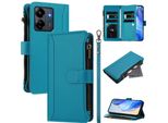 Custodia Per Xiaomi Redmi 13C/Redmi 13C 5G/Poco M6 5G/Poco C65, Con Cerniera, Portafoglio Custodia Flip In Finto Cuoio Con Tasche Per Carte, Supporto E Passante Per Mano Lake Blu