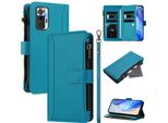 Custodia Per Xiaomi Redmi Note 10 Pro/Note 10 Pro Max, Con Cerniera, Portafoglio In Finto Cuoio Flip Case Con Tasche Per Carte, Supporto E Passante Per Mano Lake Blu
