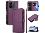 Custodia Per Xiaomi Redmi 13C/Redmi 13C 5G/Poco M6 5G/Poco C65, Con Cerniera, Portafoglio Custodia Flip In Finto Cuoio Con Tasche Per Carte, Supporto E Passante Per Mano Viola