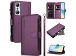 Custodia Per Infinix Hot 20 4G, Con Cerniera, Portafoglio In Finto Cuoio Con Tasche Per Carte, Supporto E Passante Per La Mano Viola