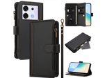 Custodia Per Infinix Zero 30 5G, Con Cerniera, Portafoglio In Finto Cuoio Con Tasche Per Carte, Supporto E Passante Per La Mano Nero