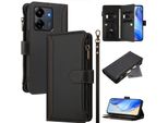 Custodia Per Xiaomi Redmi 13C/Redmi 13C 5G/Poco M6 5G/Poco C65, Con Cerniera, Portafoglio Custodia Flip In Finto Cuoio Con Tasche Per Carte, Supporto E Passante Per Mano Nero
