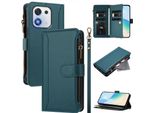 Custodia Per Honor X70I, Con Cerniera, Portafoglio Custodia Flip In Finto Cuoio Con Tasche Per Carte, Supporto E Passante Per La Mano Verde